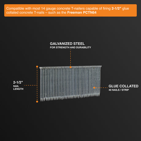 14-Gauge 1-1/2" to 2-1/2" Glue Collated Electrogalvanized Для бетона T-Гвозди (1000 шт.)