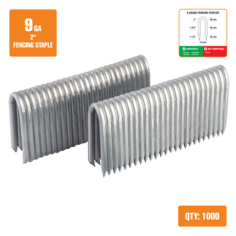 9-Gauge 1-1/2" to 2" Glue Collated Galvanized Скобы для ограждений (1000 шт.)