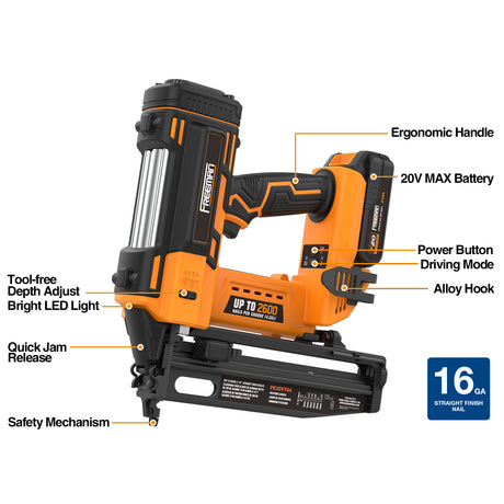 PE20VFN64 20 Volt Cordless 16-Gauge 2-1/2" Straight Финиш Nailer Kit